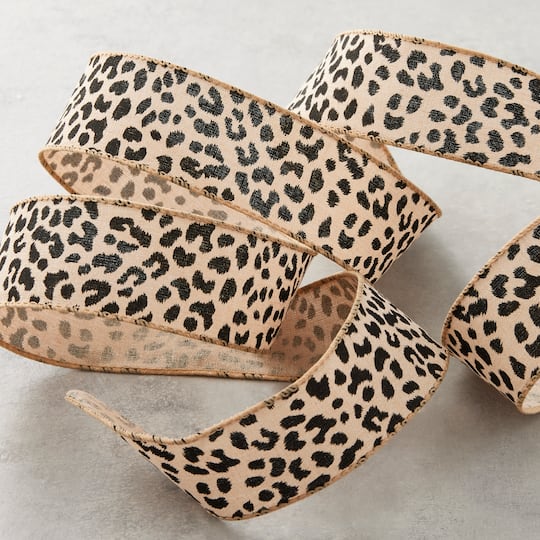 1.5" x 30ft. Cheetah Wired Faux Linen Ribbon by Celebrate It™